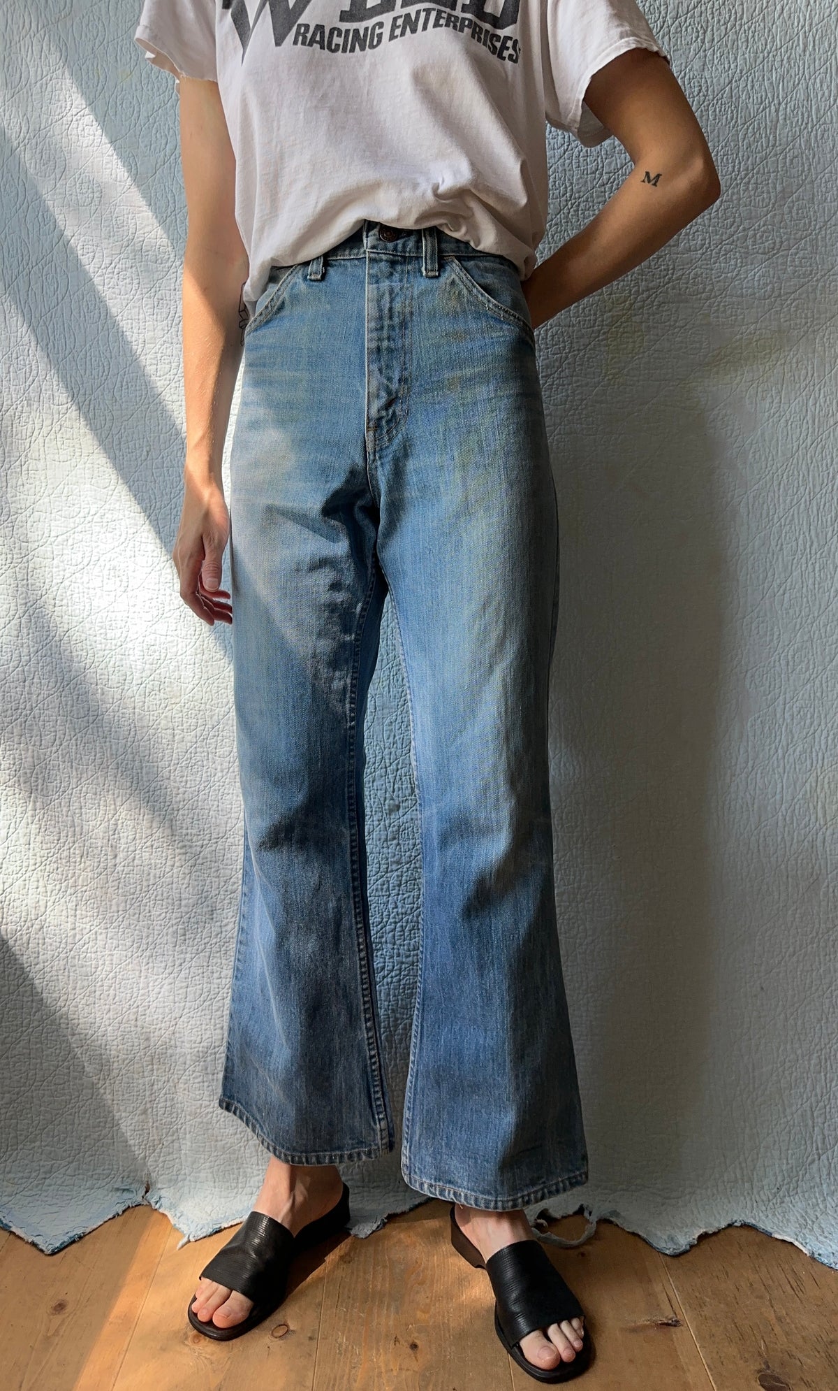 70's Plain Pockets Flare Jeans Tallon Zip