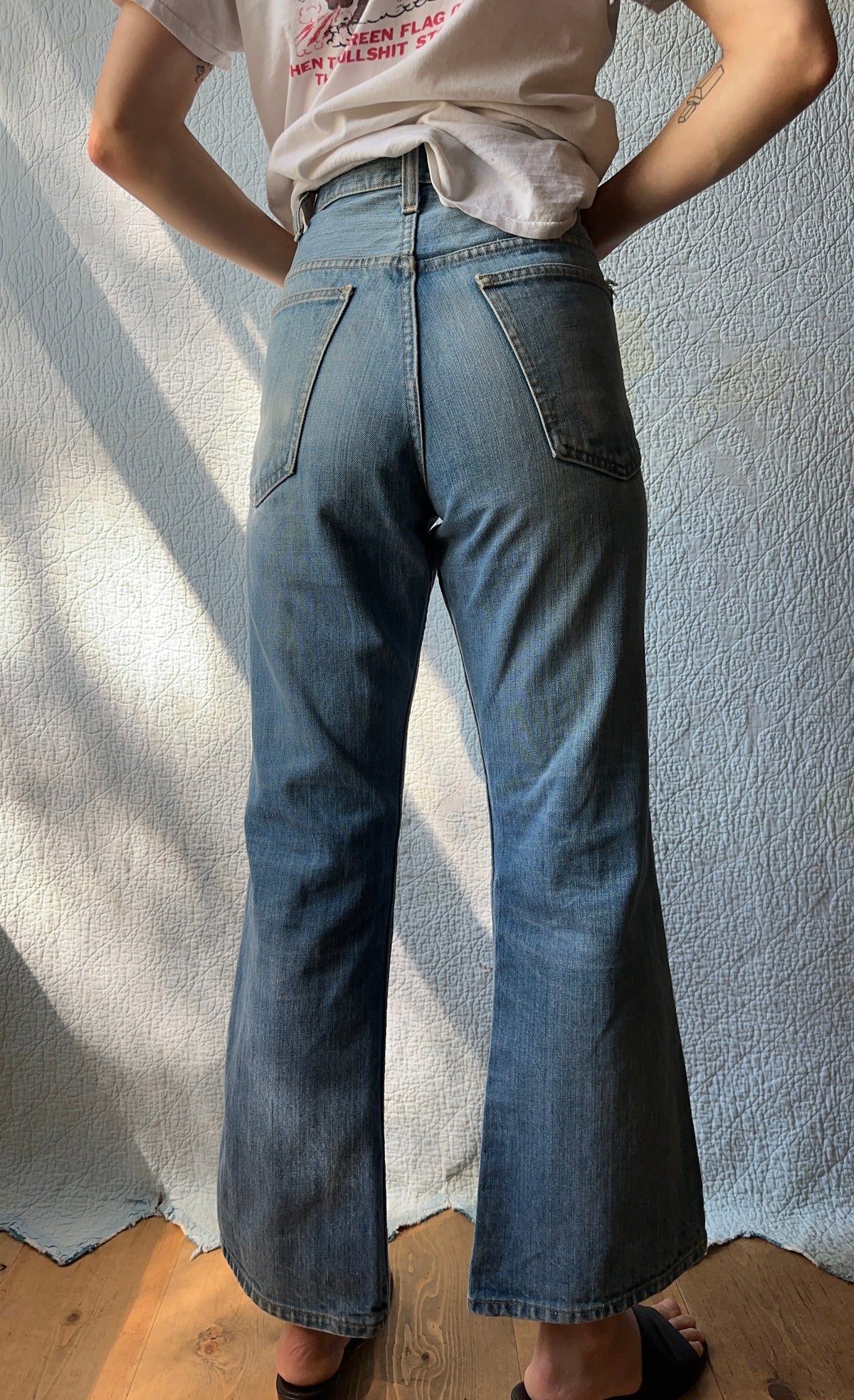 70's Plain Pockets Flare Jeans Tallon Zip