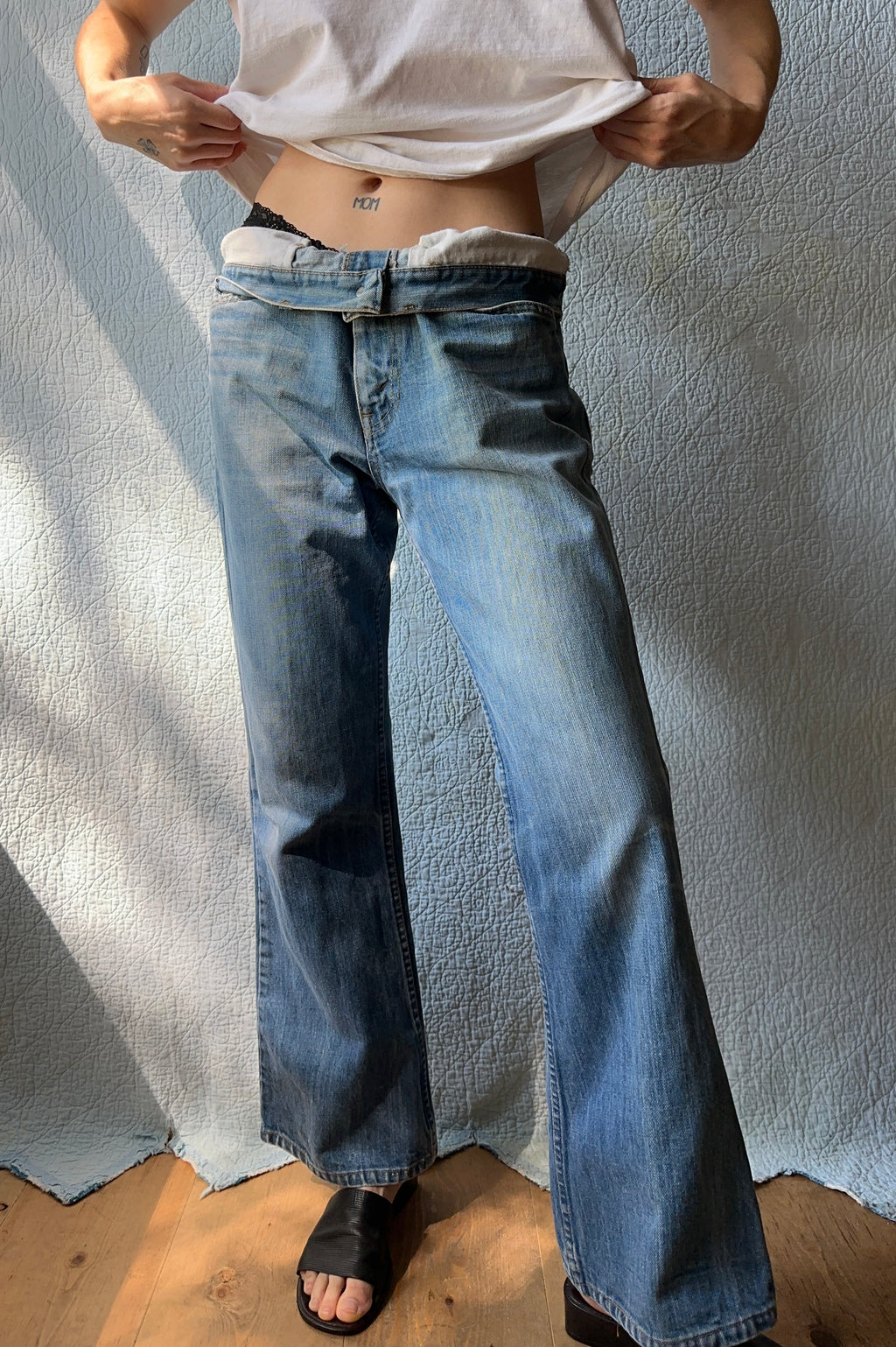 70's Plain Pockets Flare Jeans Tallon Zip