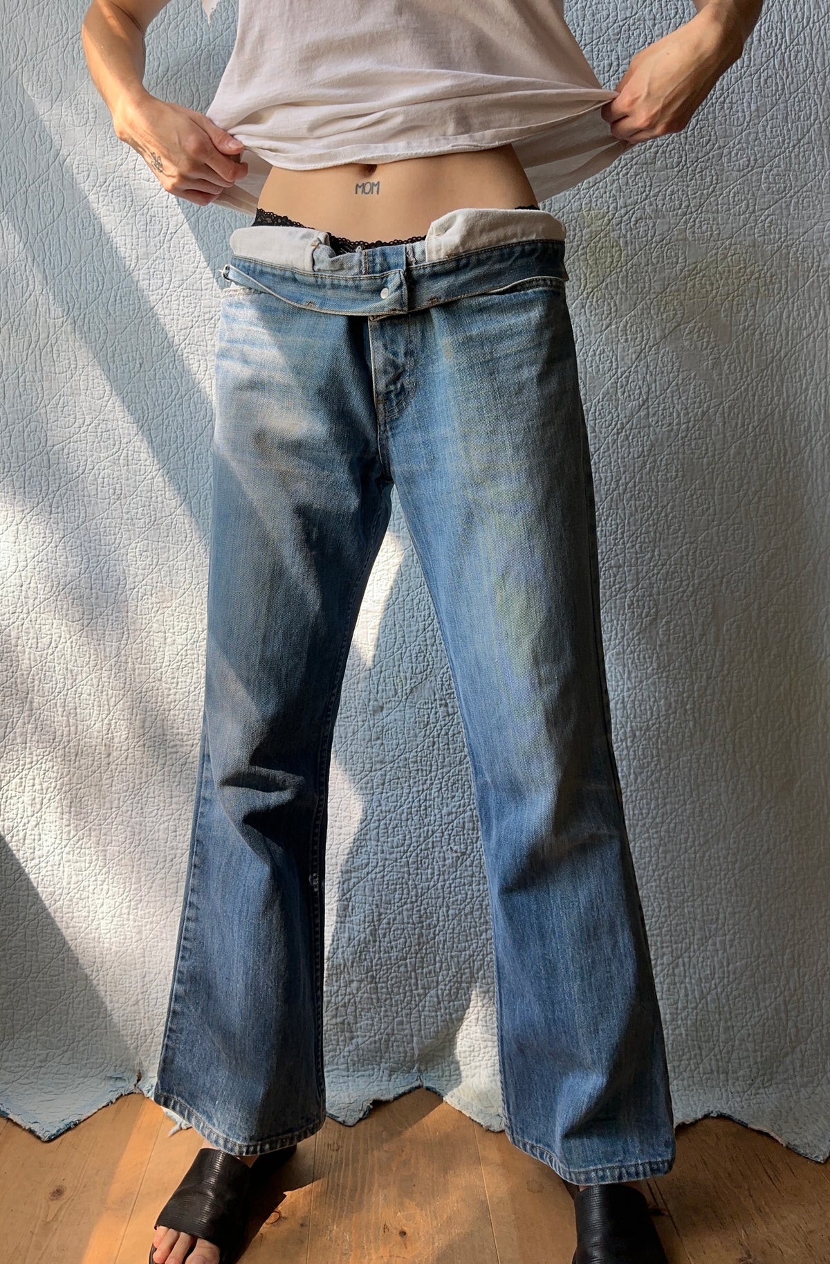 70's Plain Pockets Flare Jeans Tallon Zip