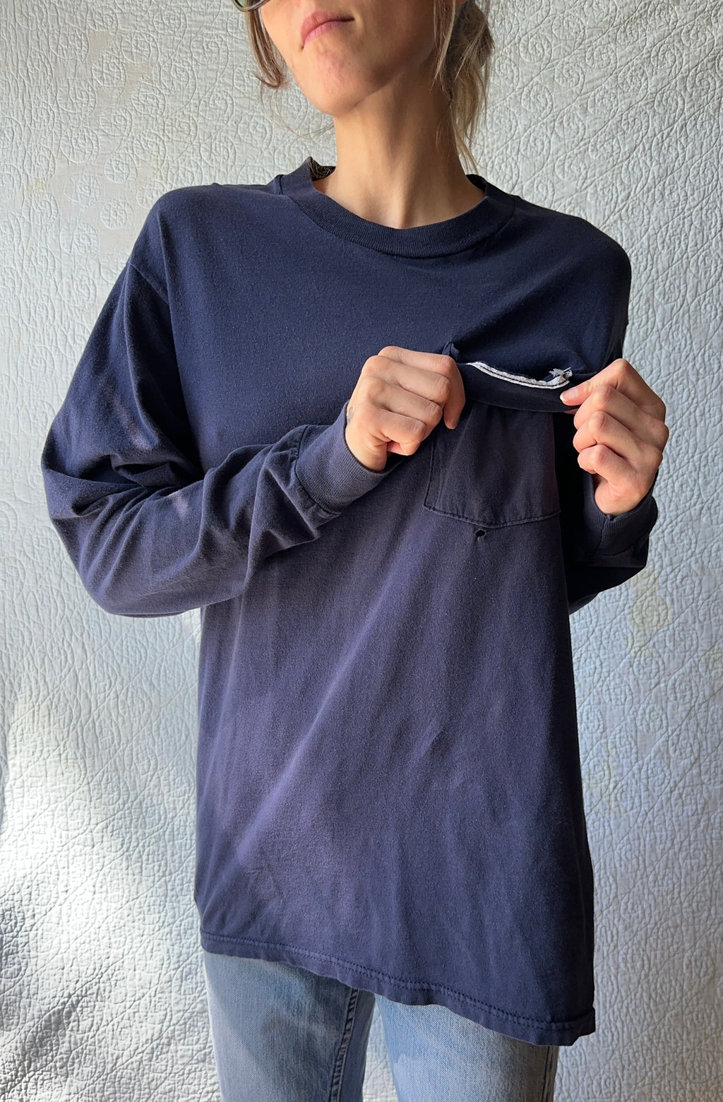 80's Fruit Of The Loom Long-Sleeve Pocket Tee