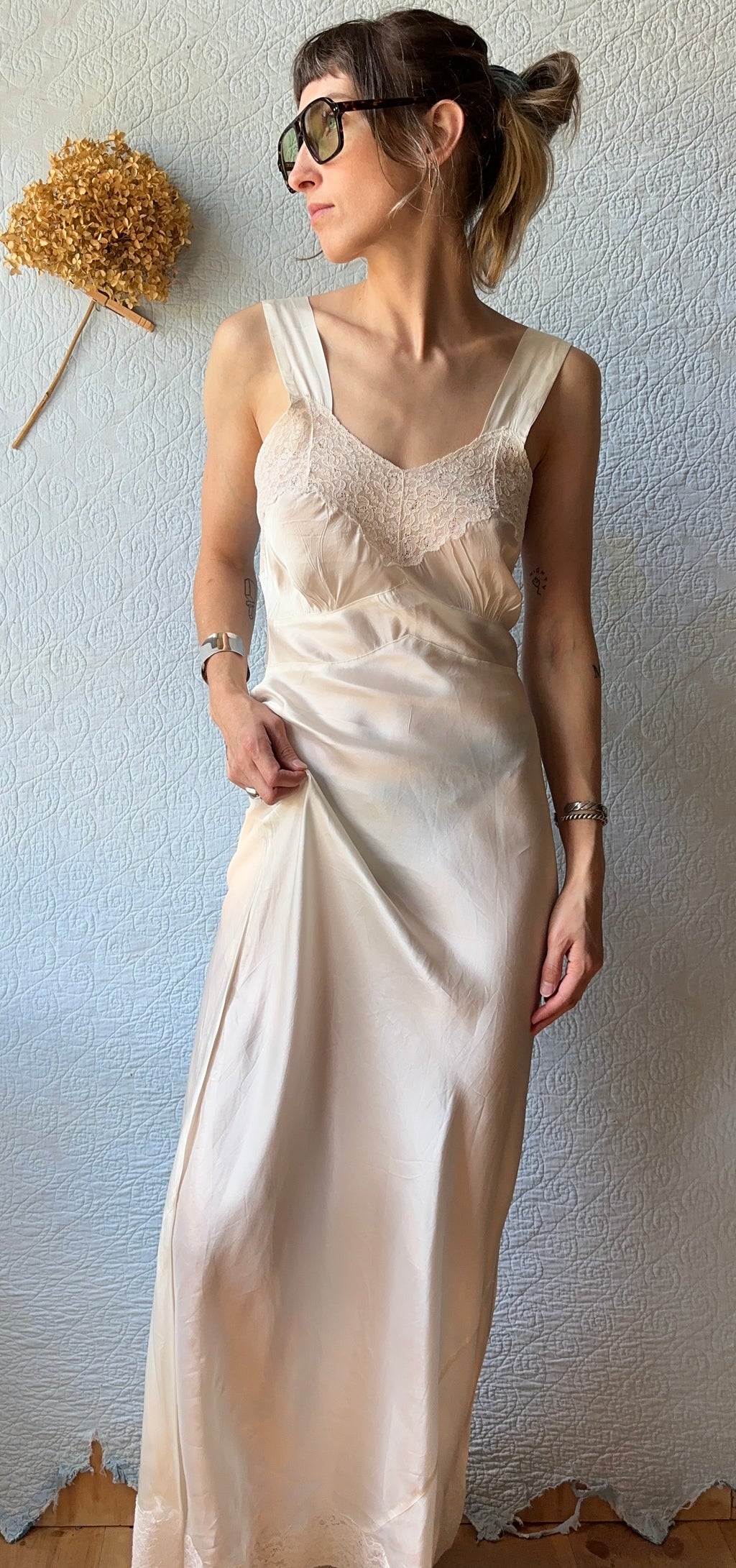 30's/40's Ro Jene White Satin Slip Dress
