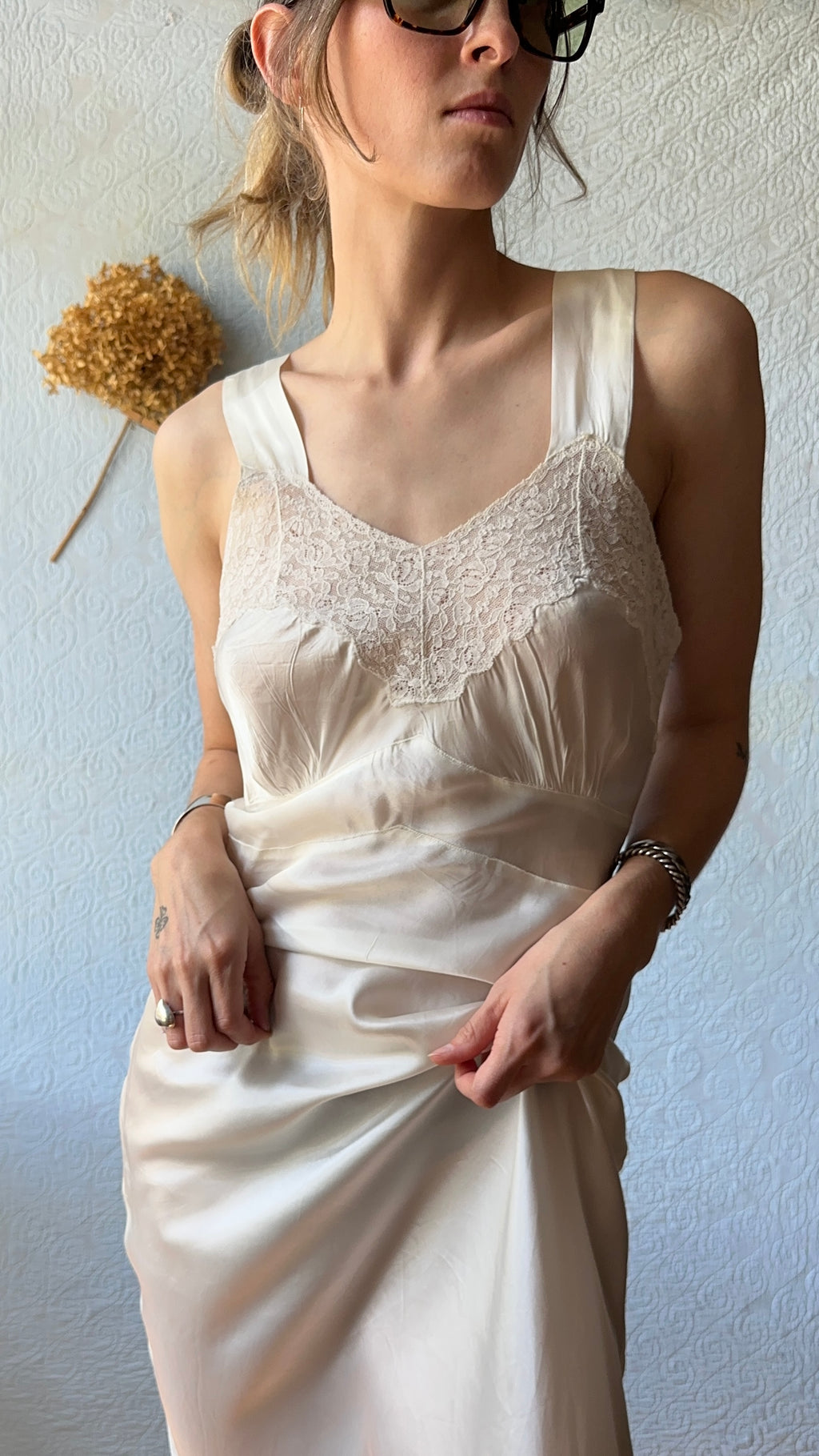 30's/40's Ro Jene White Satin Slip Dress