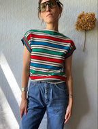 70's Sears Mates Stripped Mock Neck Tee