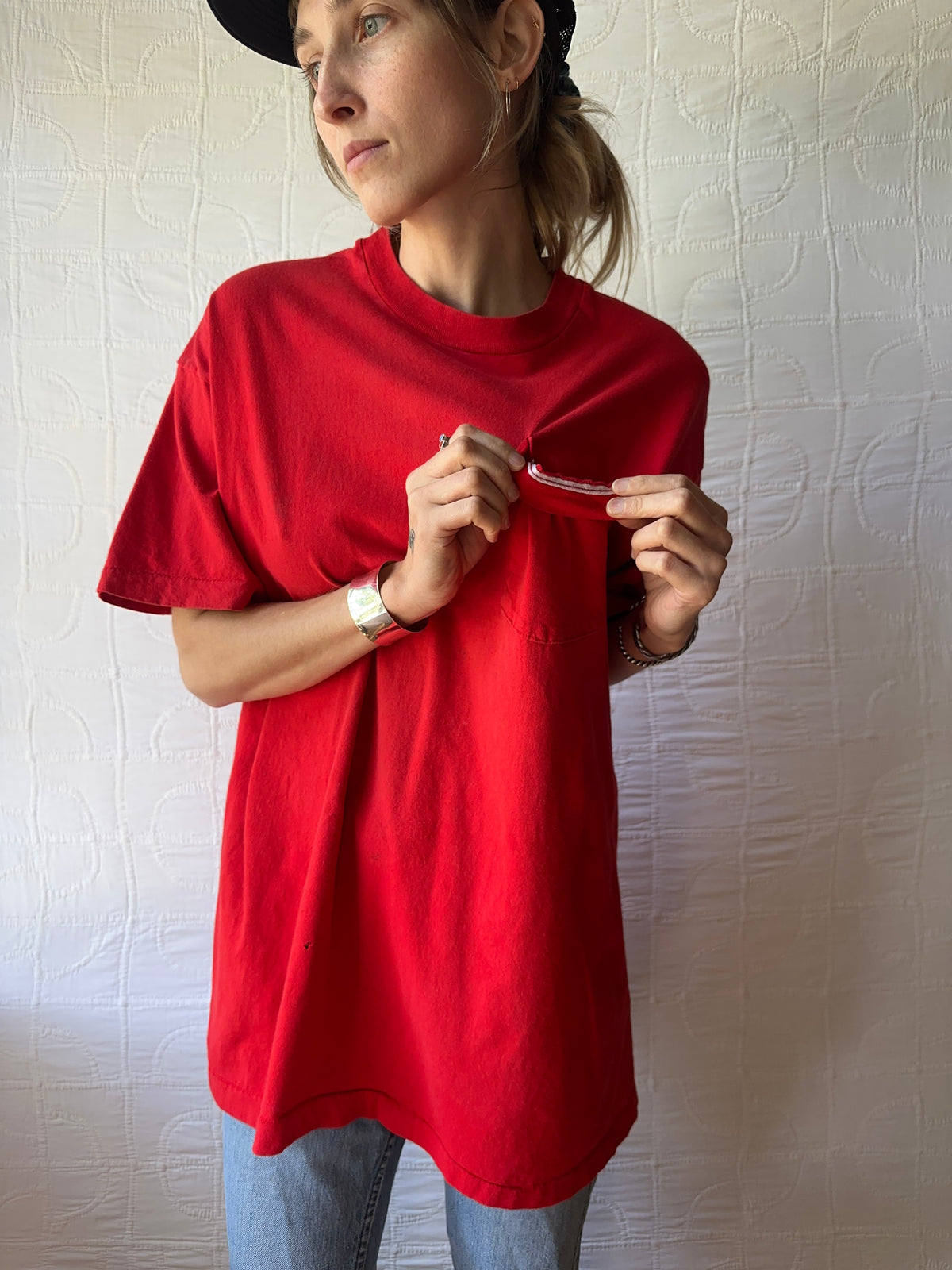 90's Fruit Of The Loom Blank Red Cotton Tee