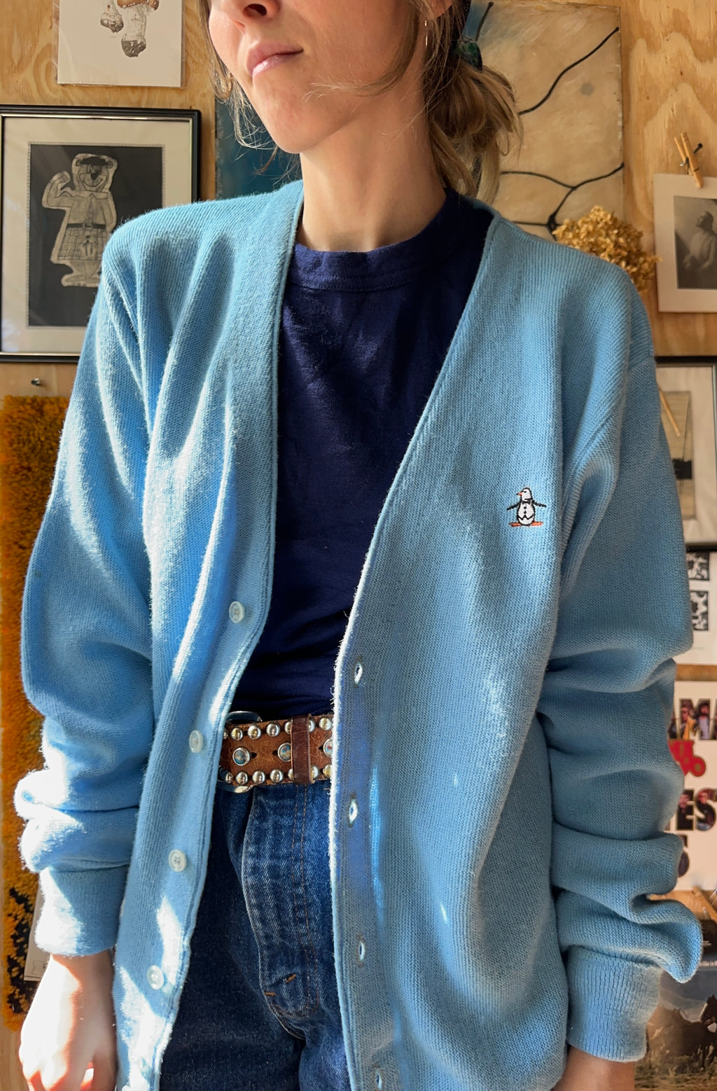 70s Baby Blue Munsingwear Penguin Cardigan