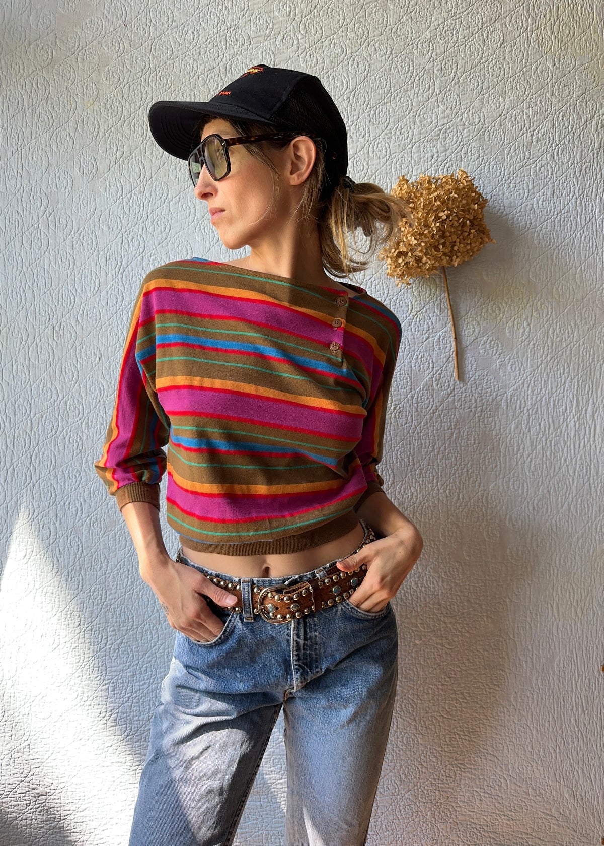 80's Stripped Boat Neck Shirt