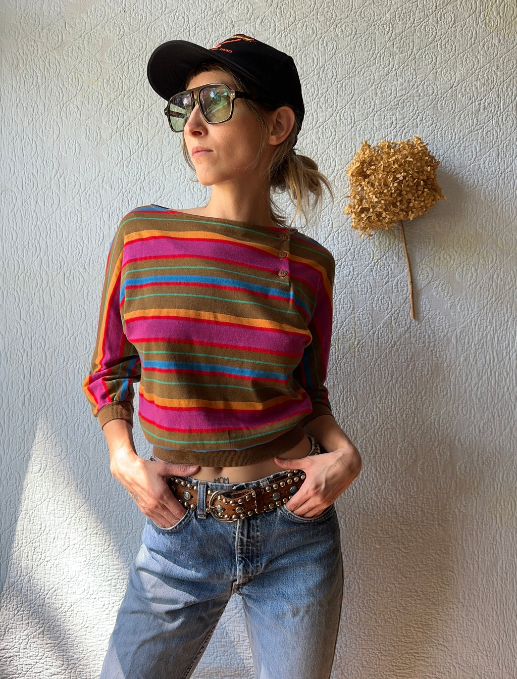80's Stripped Boat Neck Shirt