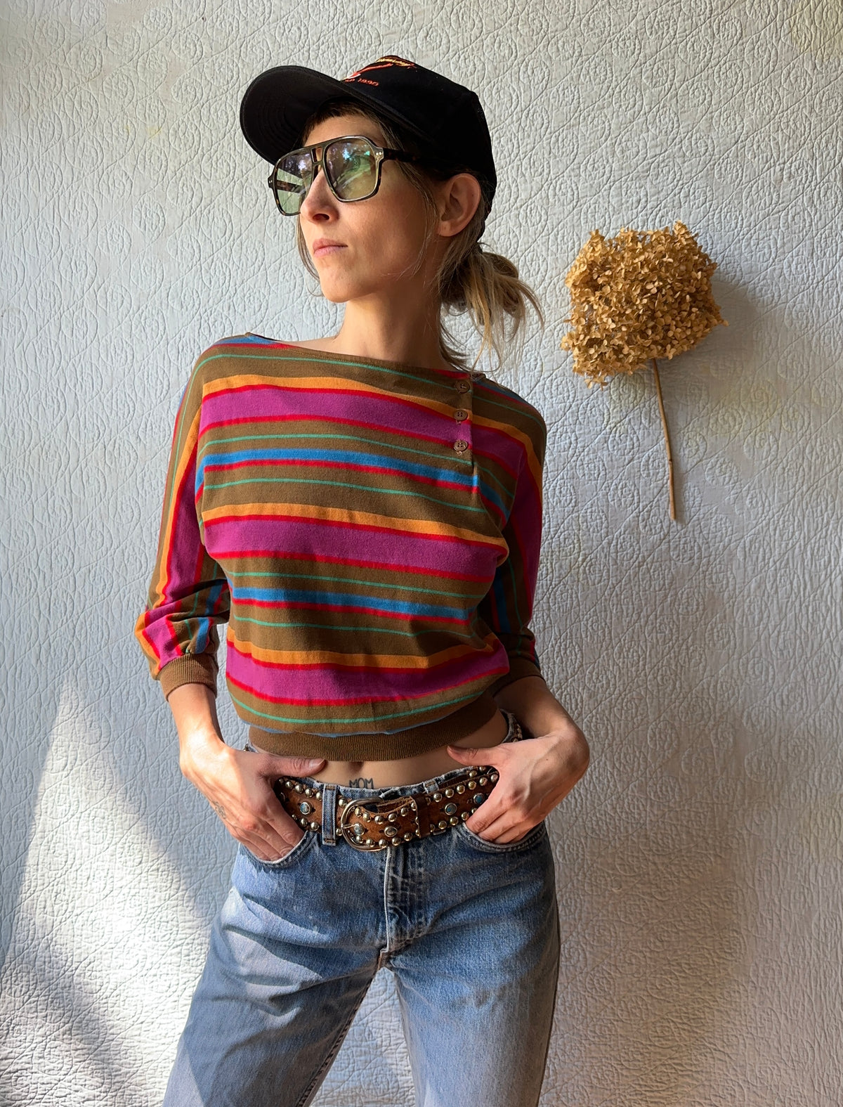 80's Stripped Boat Neck Shirt