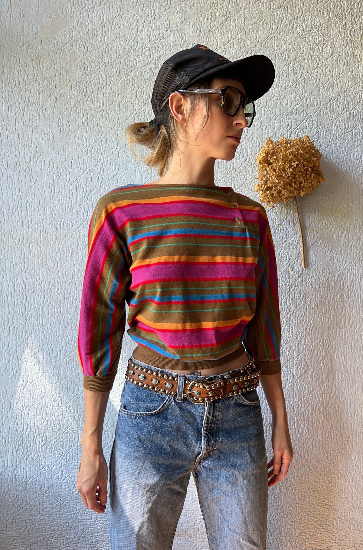 80's Stripped Boat Neck Shirt