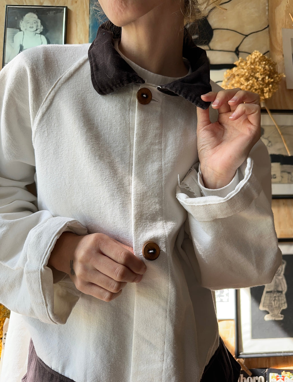 Vintage Handmade Canvas Duster And Bag With Wood Buttons