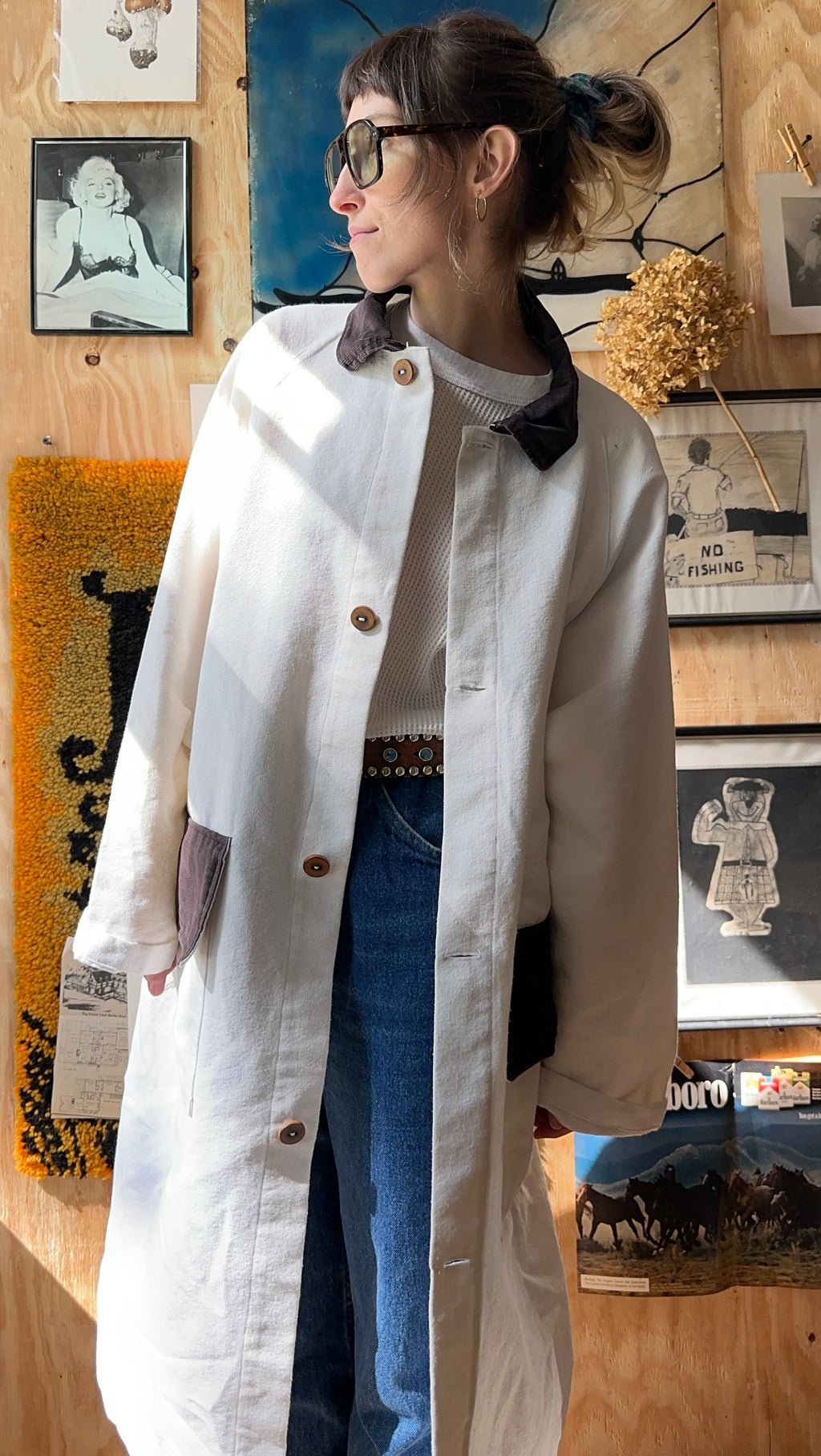 Vintage Handmade Canvas Duster And Bag With Wood Buttons