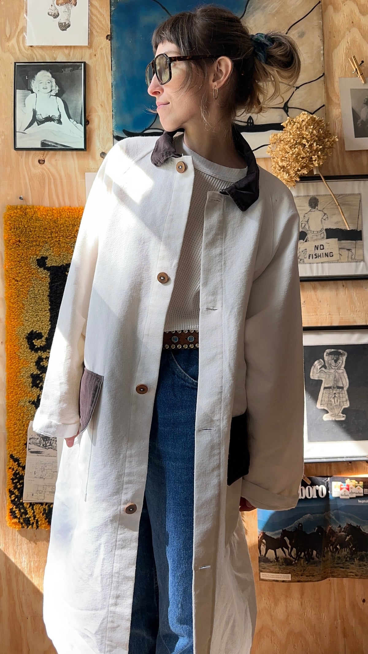 Vintage Handmade Canvas Duster And Bag With Wood Buttons