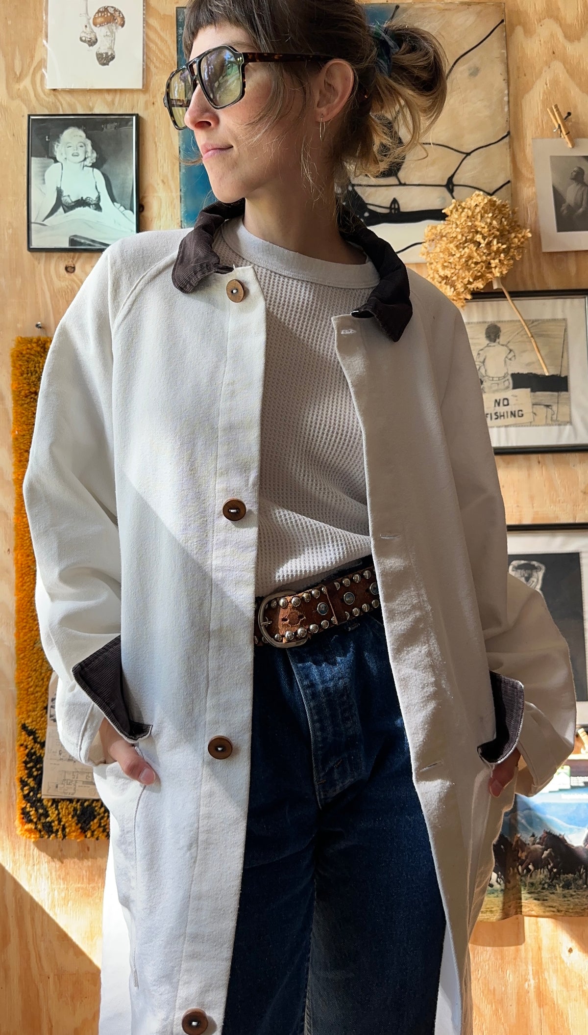 Vintage Handmade Canvas Duster And Bag With Wood Buttons