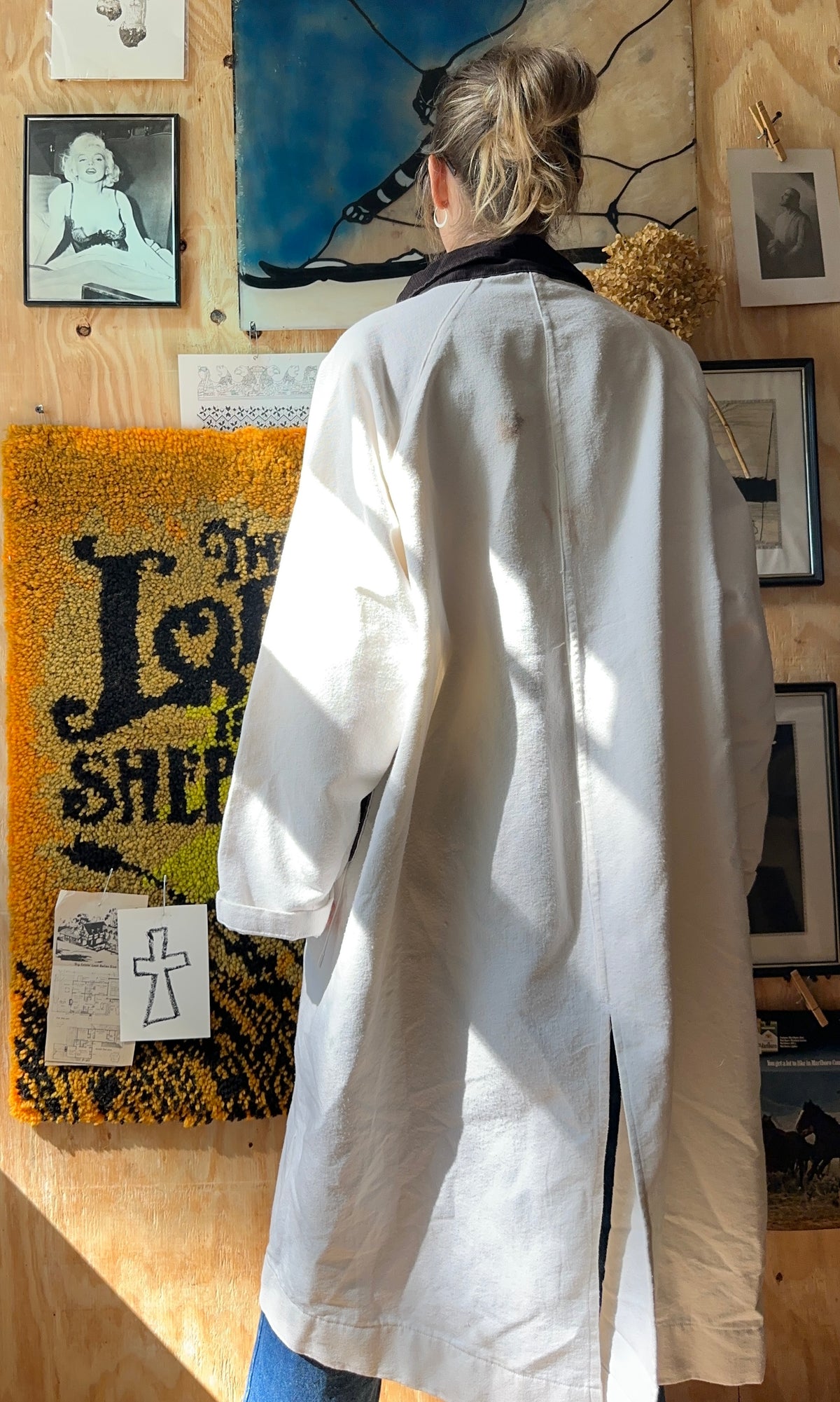 Vintage Handmade Canvas Duster And Bag With Wood Buttons