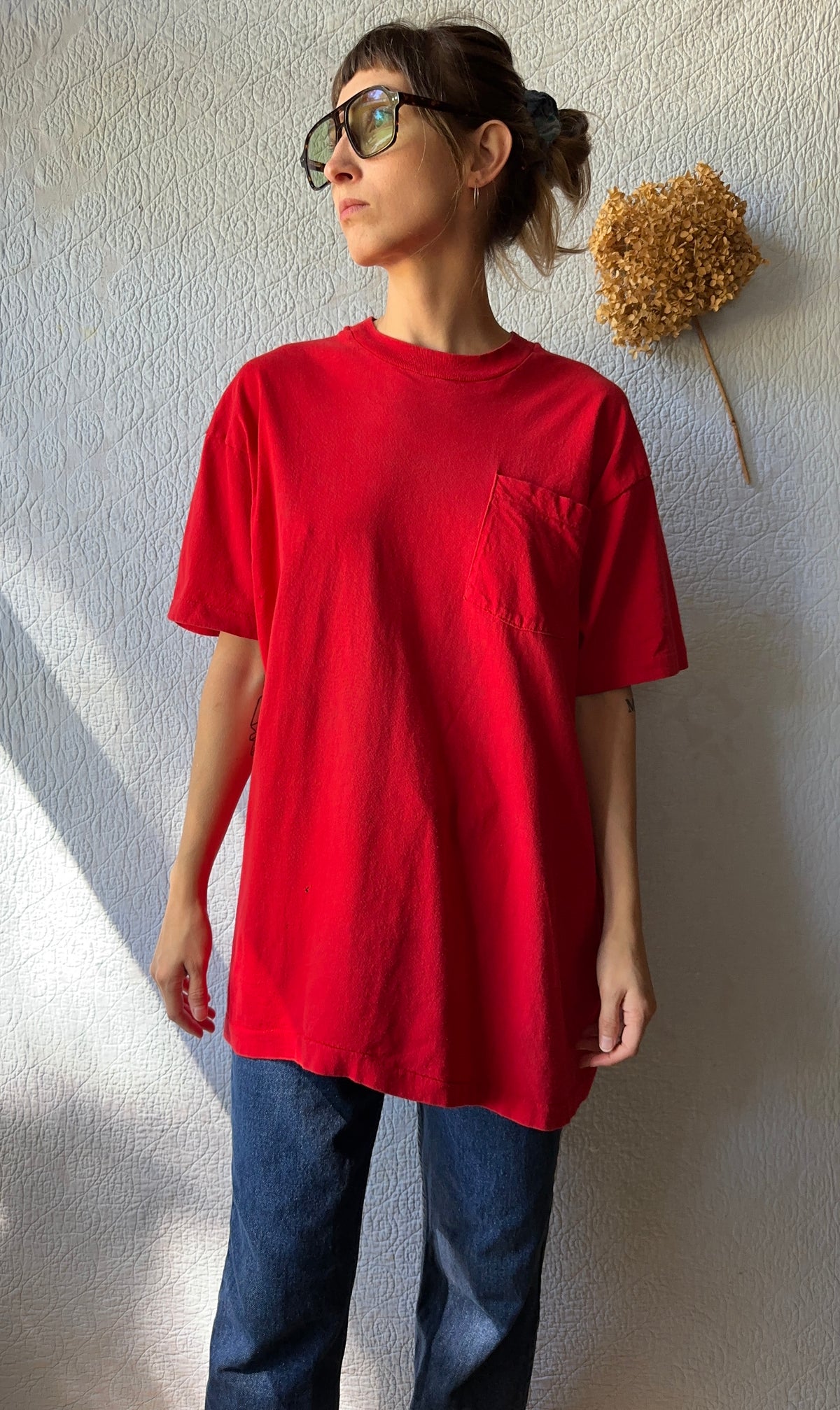 90's Fruit Of The Loom Blank Red Cotton Tee