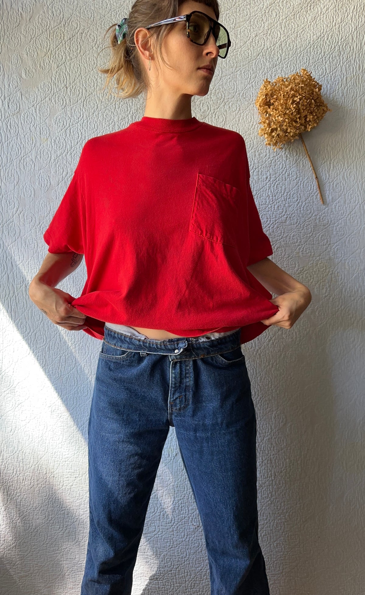 90's Fruit Of The Loom Blank Red Cotton Tee