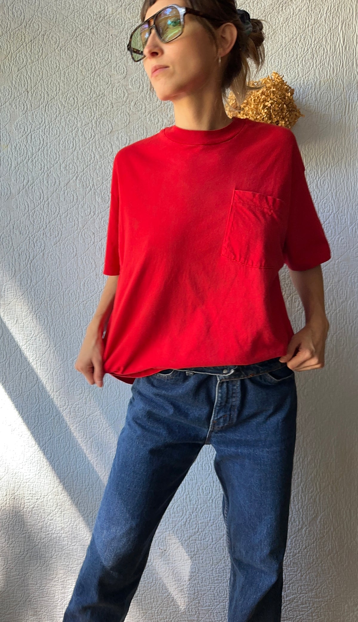 90's Fruit Of The Loom Blank Red Cotton Tee