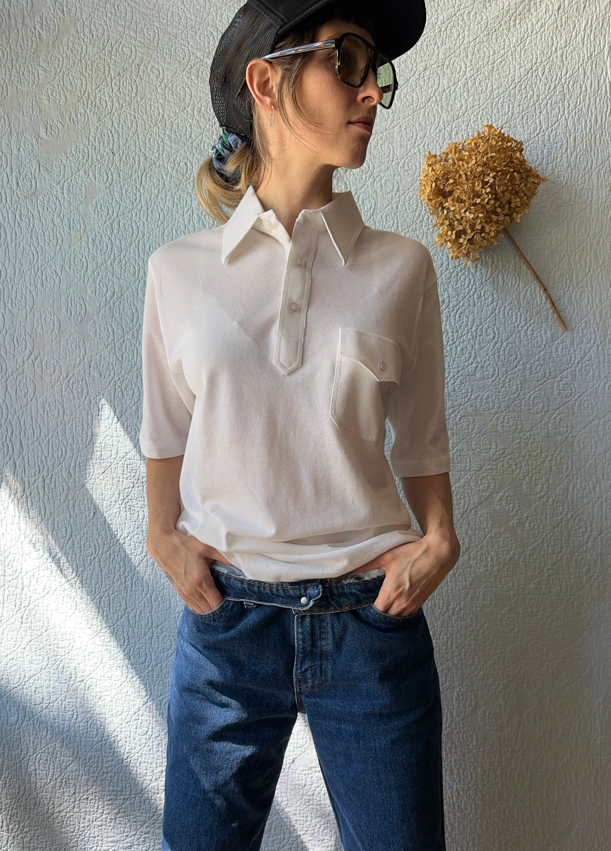 70's Thane Thin Pocket White Polo Shirt