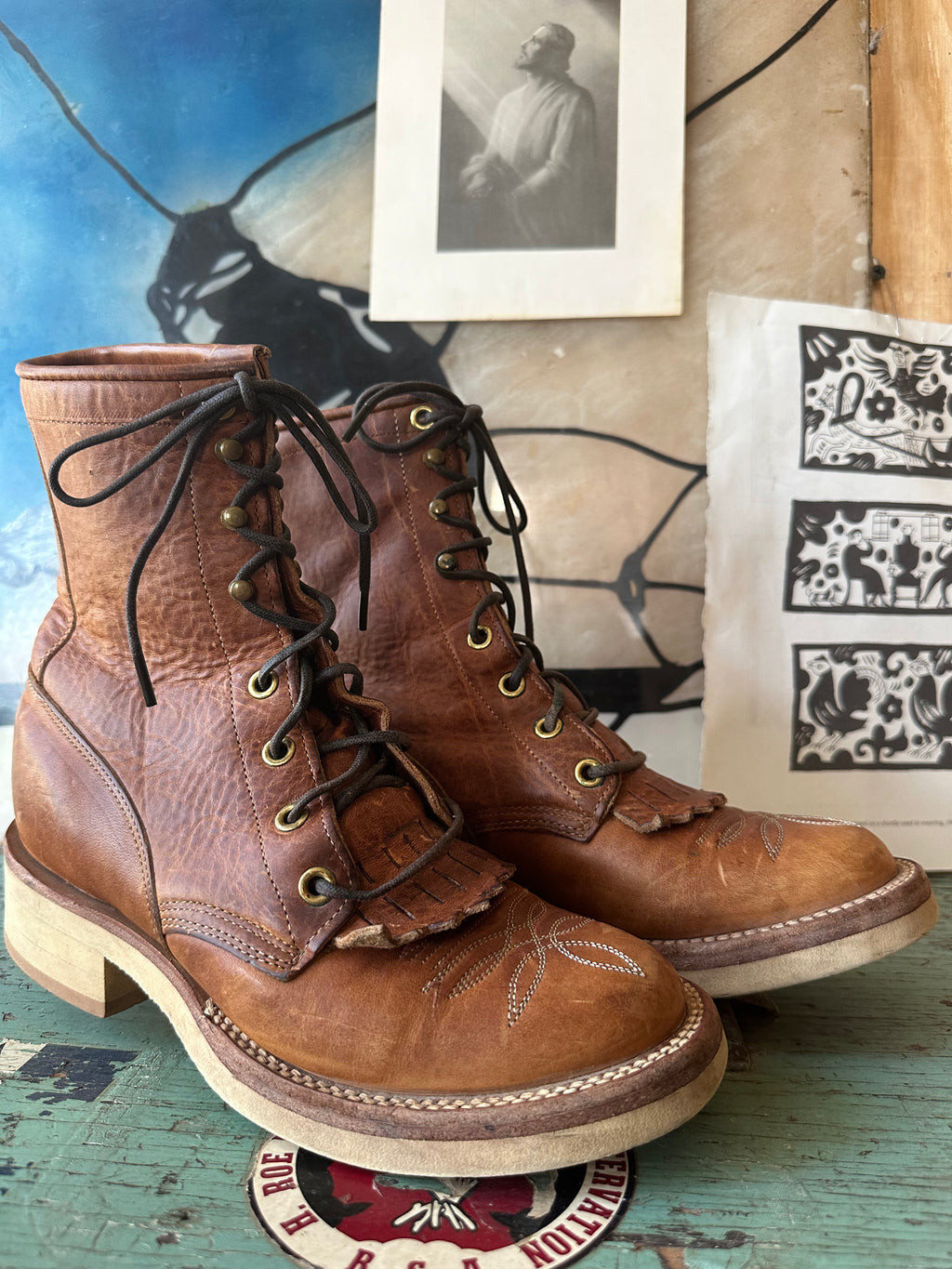 Vintage Justin 334 Apache Roper Leather Boots