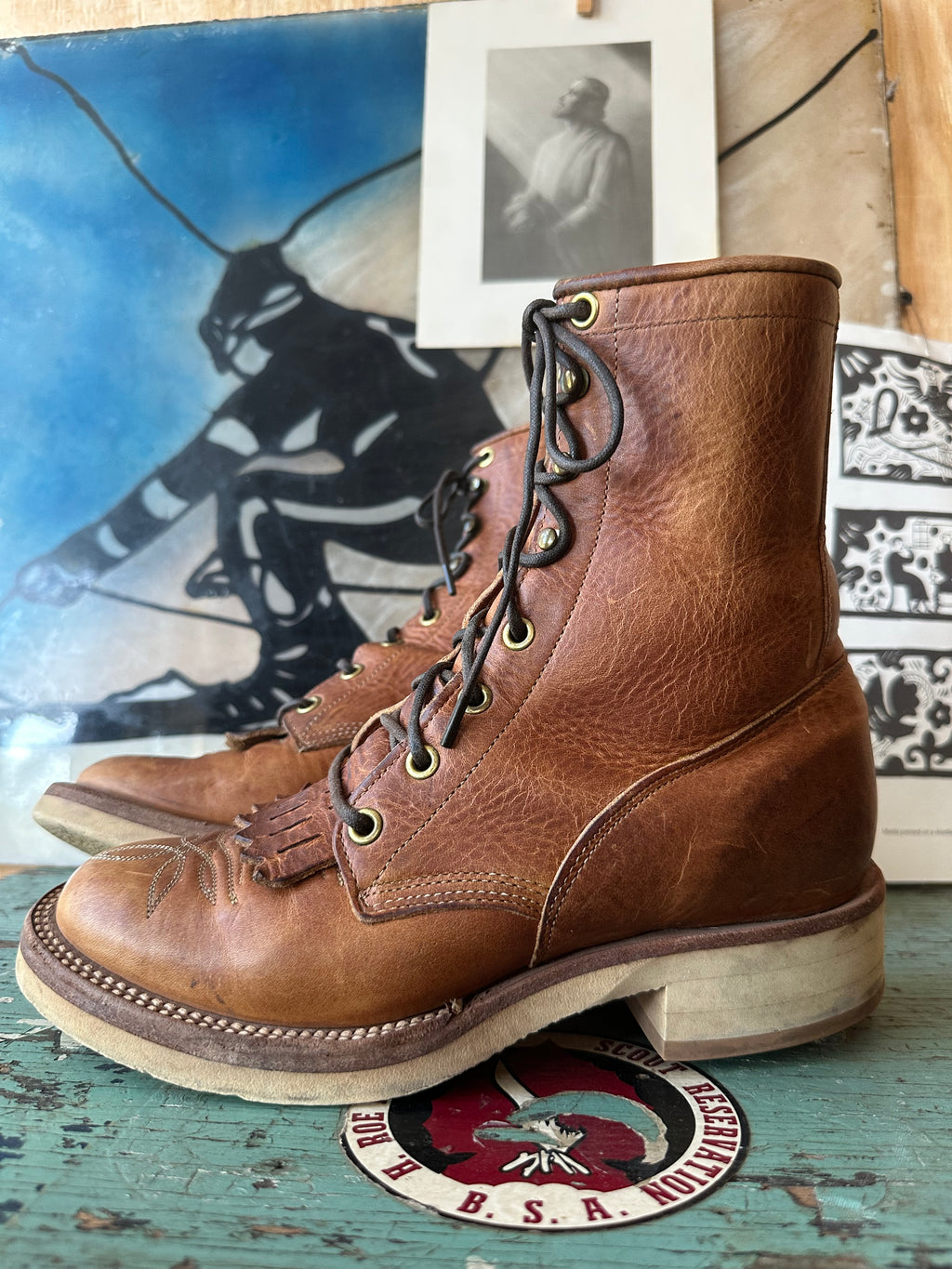 Vintage Justin 334 Apache Roper Leather Boots