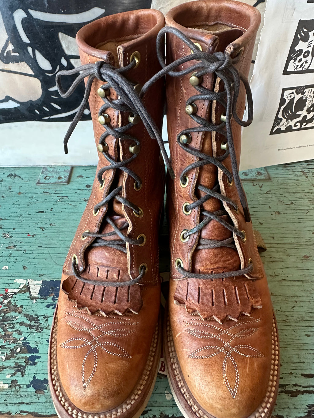Vintage Justin 334 Apache Roper Leather Boots